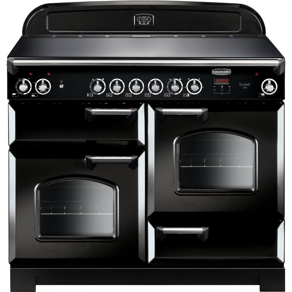 Rangemaster CLA110ECBL/C Classic Black with Chrome Trim 110cm Ceramic Range Cooker - A Rated - 117510