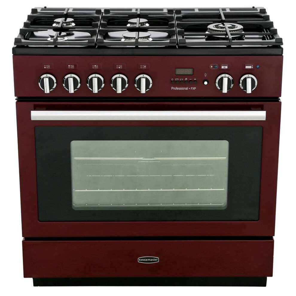 Rangemaster Prop90fxpdffcy/C Professional Plus Fxp Cranberry With Chrome Trim 90Cm Dual Fuel Range Cooker - A Rated - 92760 Red