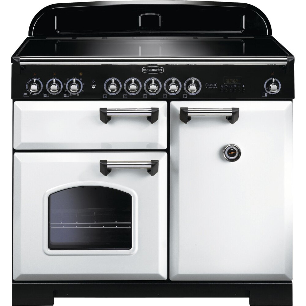 Rangemaster CDL100EIWH/C Classic Deluxe White with Chrome Trim 100cm Induction Range Cooker - A Rated - 114030