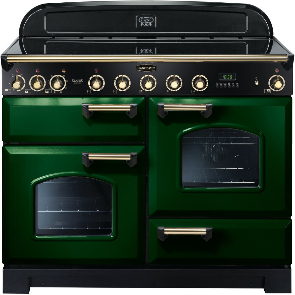 Rangemaster CDL110EIRG/B Classic Deluxe Racing Green with Brass Trim 110cm Induction Range Cooker - A Rated - 113080