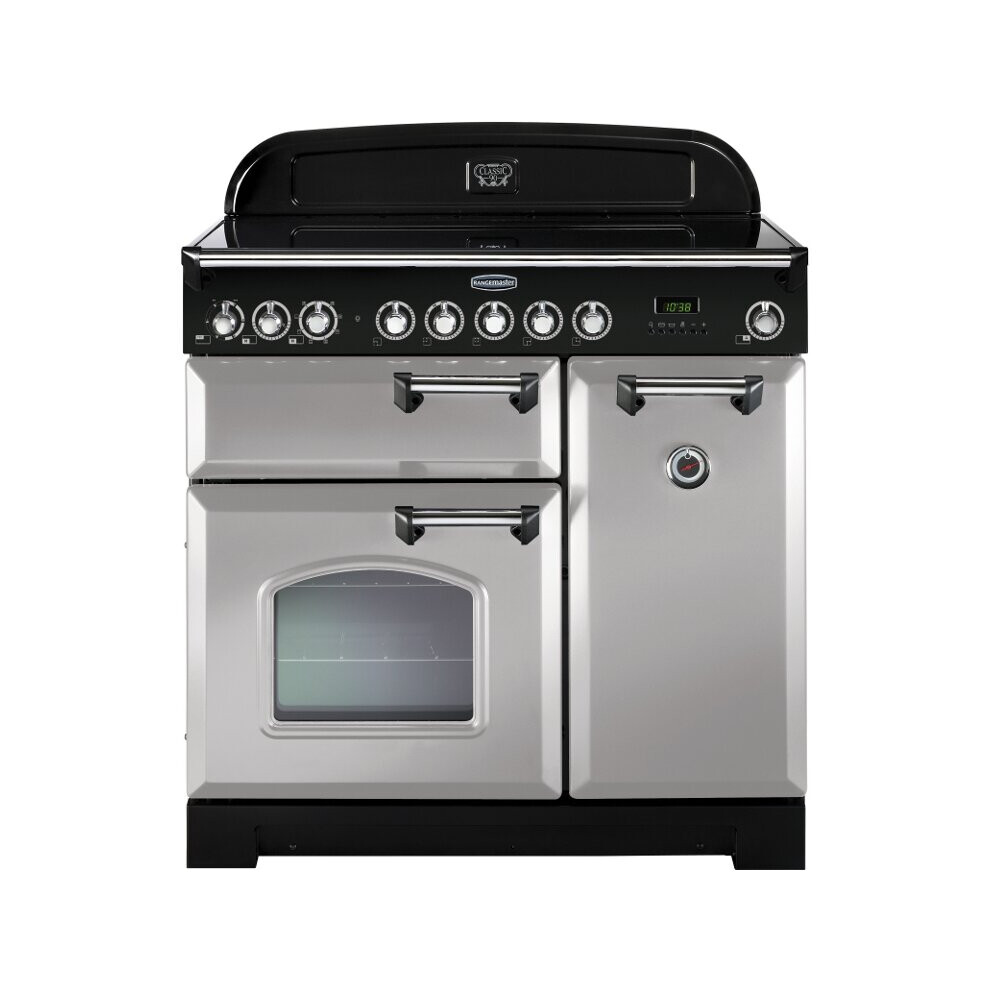Rangemaster CDL90EIRP/C Classic Deluxe Royal Pearl with Chrome Trim 90cm Induction Range Cooker - Silver - A Rated - 100620