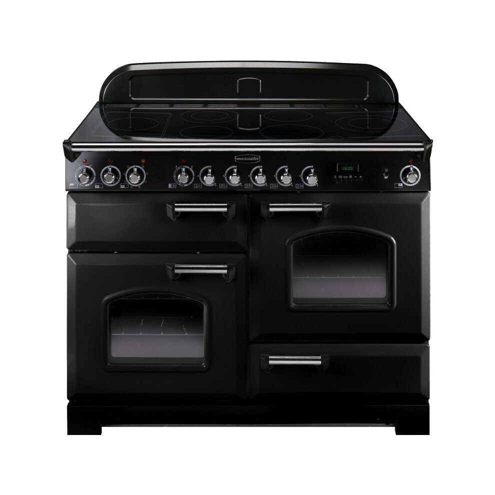 Rangemaster CDL110ECBL/C Classic Deluxe Gloss Black with Chrome Trim 110cm Ceramic Range Cooker - A Rated - 81320