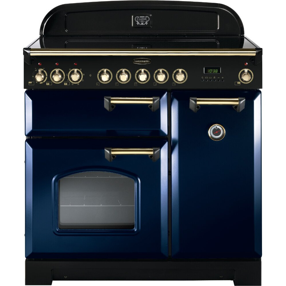 Rangemaster CDL90EIRB/B Classic Deluxe Regal Blue with Brass Trim 90cm Induction Range Cooker - A Rated - 113720