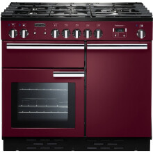 Rangemaster PROP100DFFCY/C Professional Plus Cranberry with Chrome Trim 100cm Dual Fuel Range Cooker - Red - A Rated - 92620