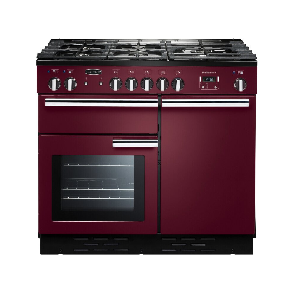 Rangemaster PROP100DFFCY/C Professional Plus Cranberry with Chrome Trim 100cm Dual Fuel Range Cooker - Red - A Rated - 92620