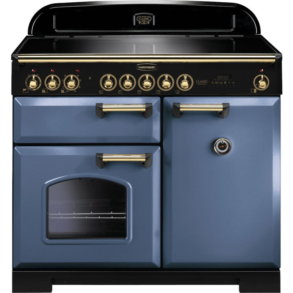 Rangemaster CDL100EISB/B Classic Deluxe Stone Blue with Brass Trim 100cm Induction Range Cooker - A Rated - 129550