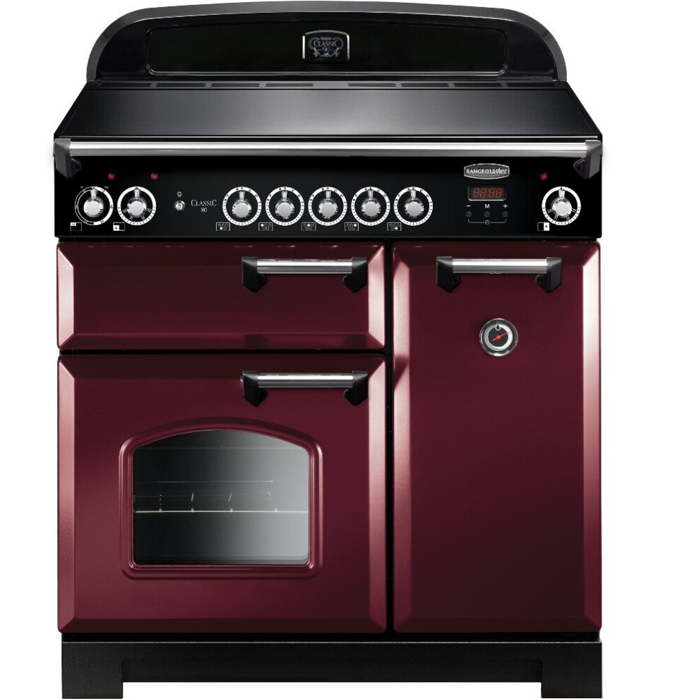 Rangemaster CLA90EICY/C Classic Cranberry with Chrome Trim 90cm Induction Range Cooker - Red - A Rated - 116960