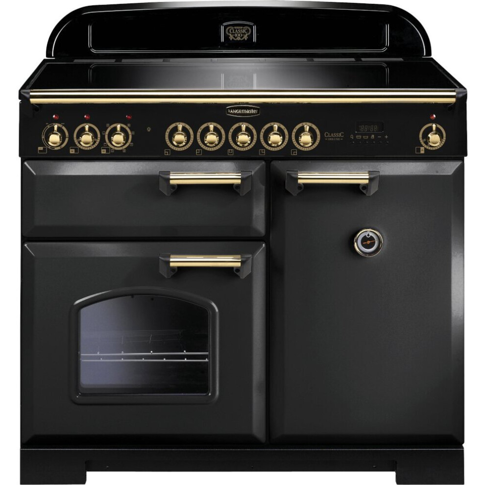 Rangemaster CDL100EICB/B Classic Deluxe Charcoal Black with Brass Trim 100cm Induction Range Cooker - A Rated - 129570