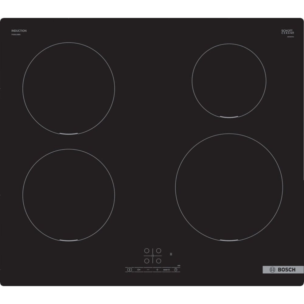 Bosch Serie 4 PUE611BB5E Induction Hob - Black Glass-Ceramic, 4 Cooking Zones, PowerBoost, Touch & Front Controls