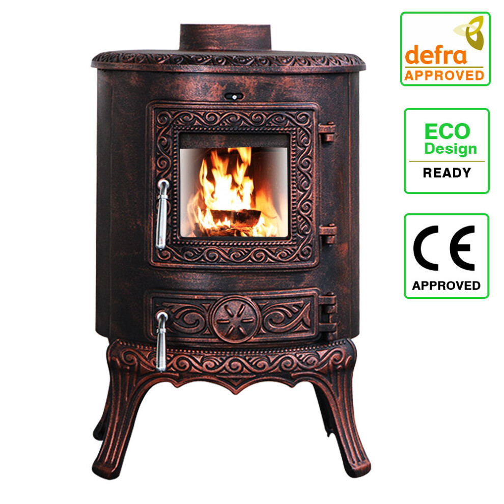 5KW Wood Burning Stove Cast Iron Fireplace Log Burner Antique Bronze Defra Eco Design