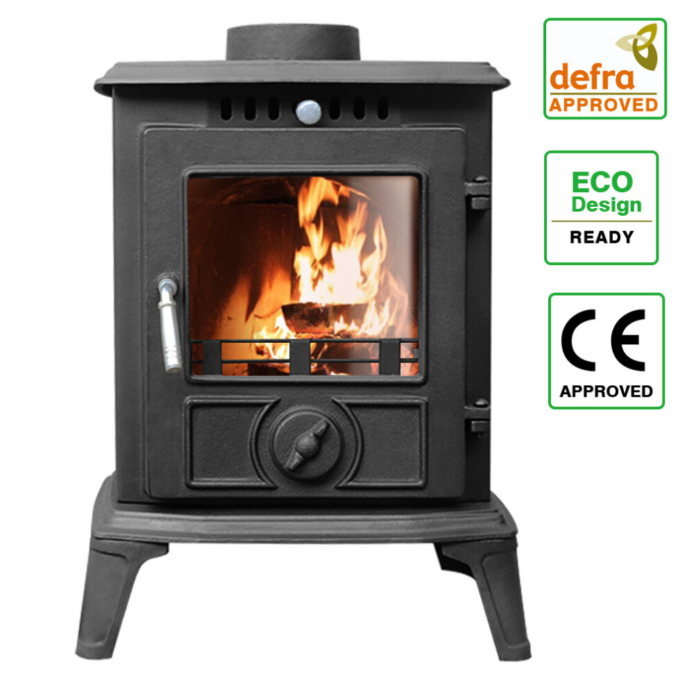 5KW Log Burner Fireplace Multifuel Wood Burning Stove Cast Iron Black Defra Eco Design