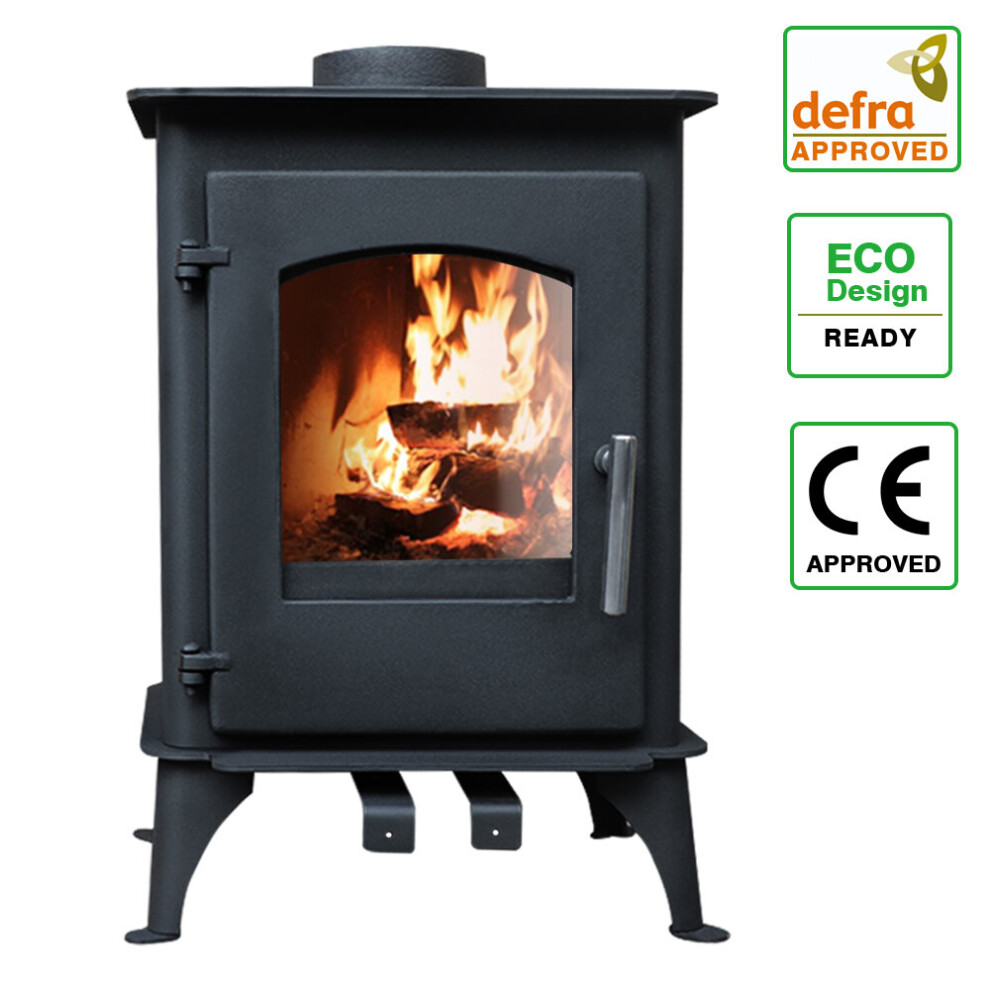 5KW Log Burner Multifuel Wood Burning Stove Woodburner Cast Iron Black Defra Eco Design