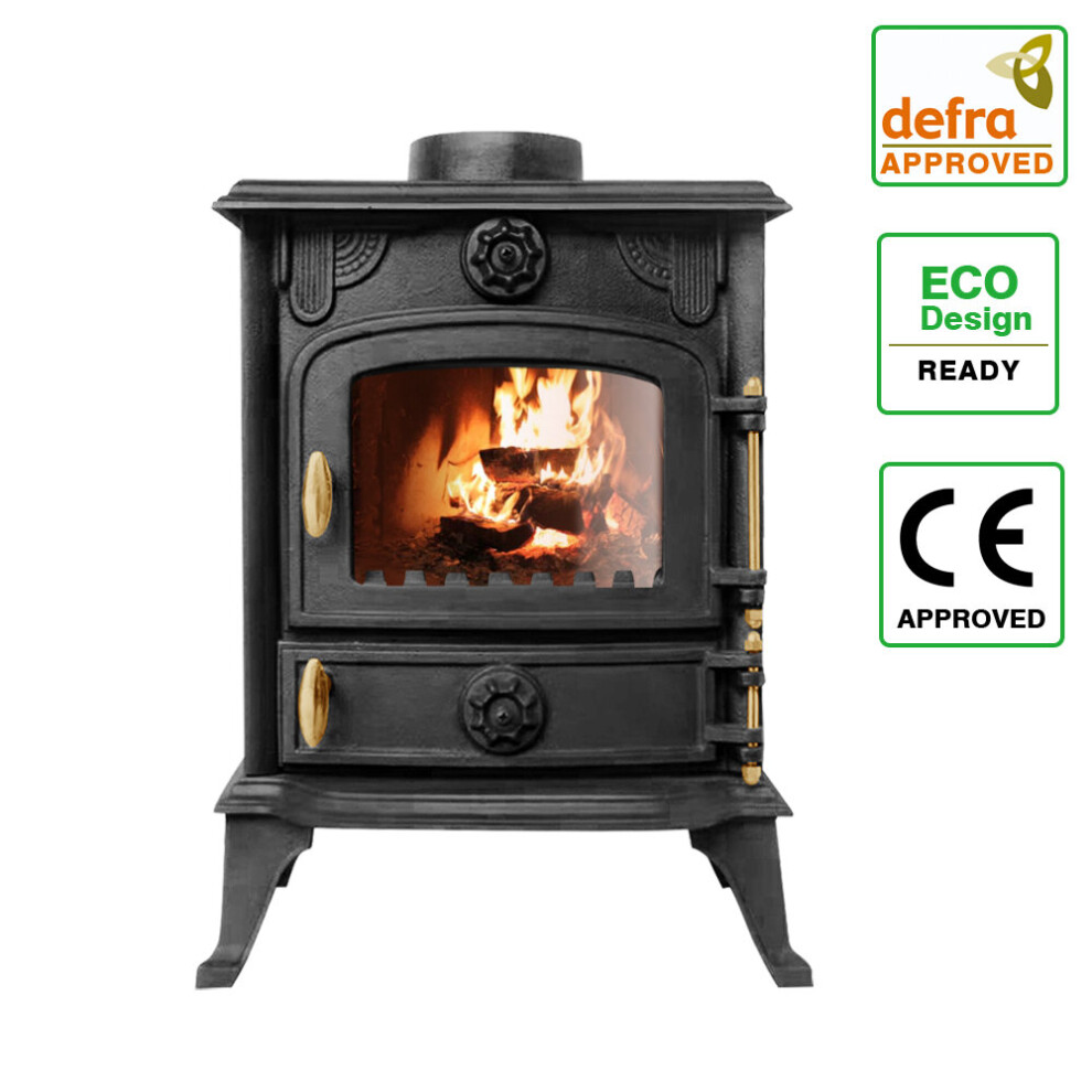 5KW Multifuel Stove Cast Iron Wood Burning Log Burner Fireplace Black Defra Eco Design