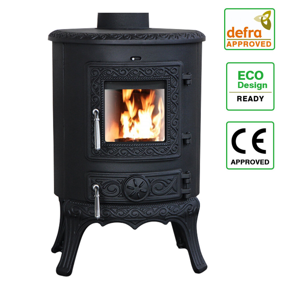 5KW Wood Burning Stove Cast Iron Woodburner Fireplace Black Defra Eco Design