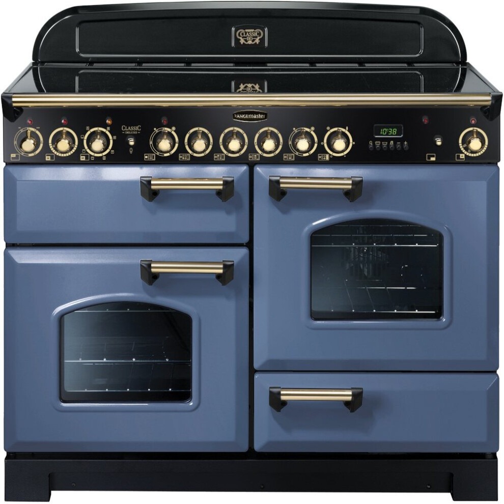 Rangemaster CDL110ECSB/B Classic Deluxe Stone Blue with Brass Trim 110cm Ceramic Range Cooker - A Rated - 129640