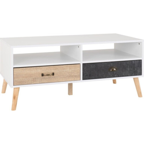 Seconique Nordic 2 Drawer Coffee table White/Distressed Effect - Metal Handles