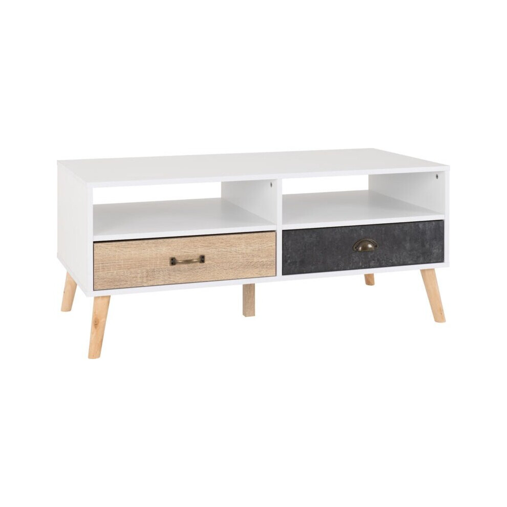 Nordic 2 Drawer Coffee table White/Distressed Effect - Metal Handles