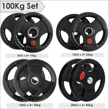 (100Kg Set) Standard 1 Inch Tri-Grip Rubber Weight Plates