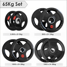 (65Kg Set) Standard 1 Inch Tri-Grip Rubber Weight Plates