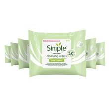 Simple Kind to Skin - Facial Wipes for sensitive skin with Glycerin, Vitamin E,and Vitamin B5 -25 pc pack of 6