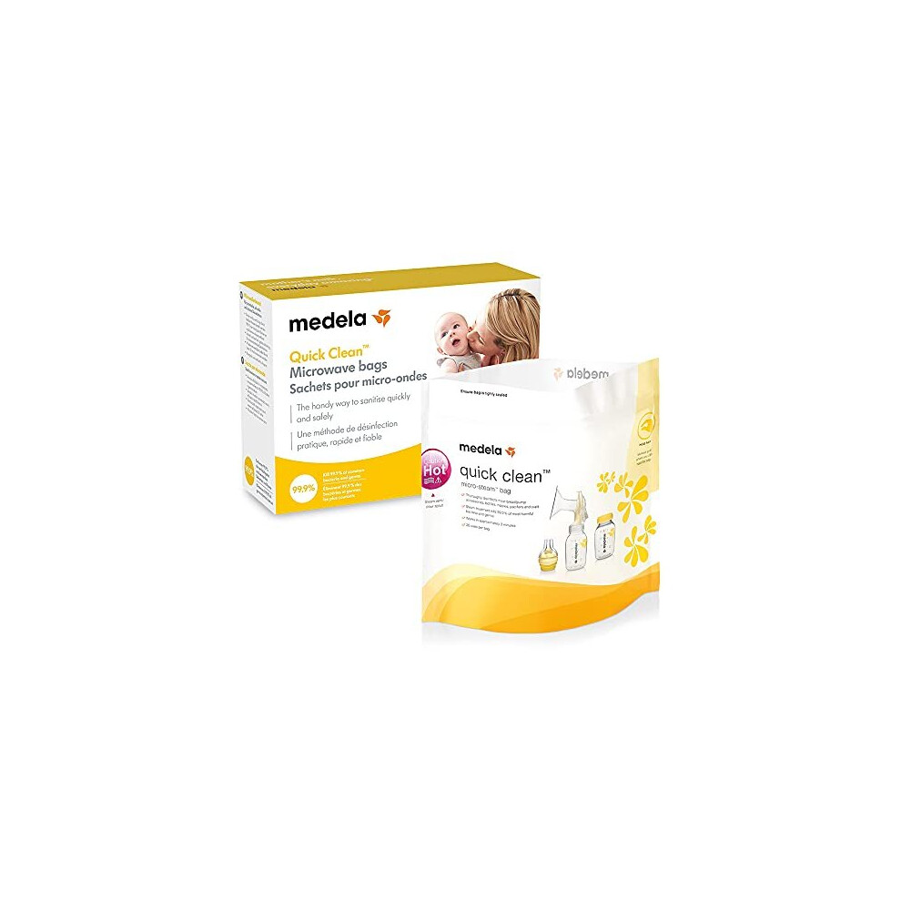Medela Quick Clean Microwave Bags - Fast and convenient cleaning of breast pump parts or accessories, reusable, pack of 5