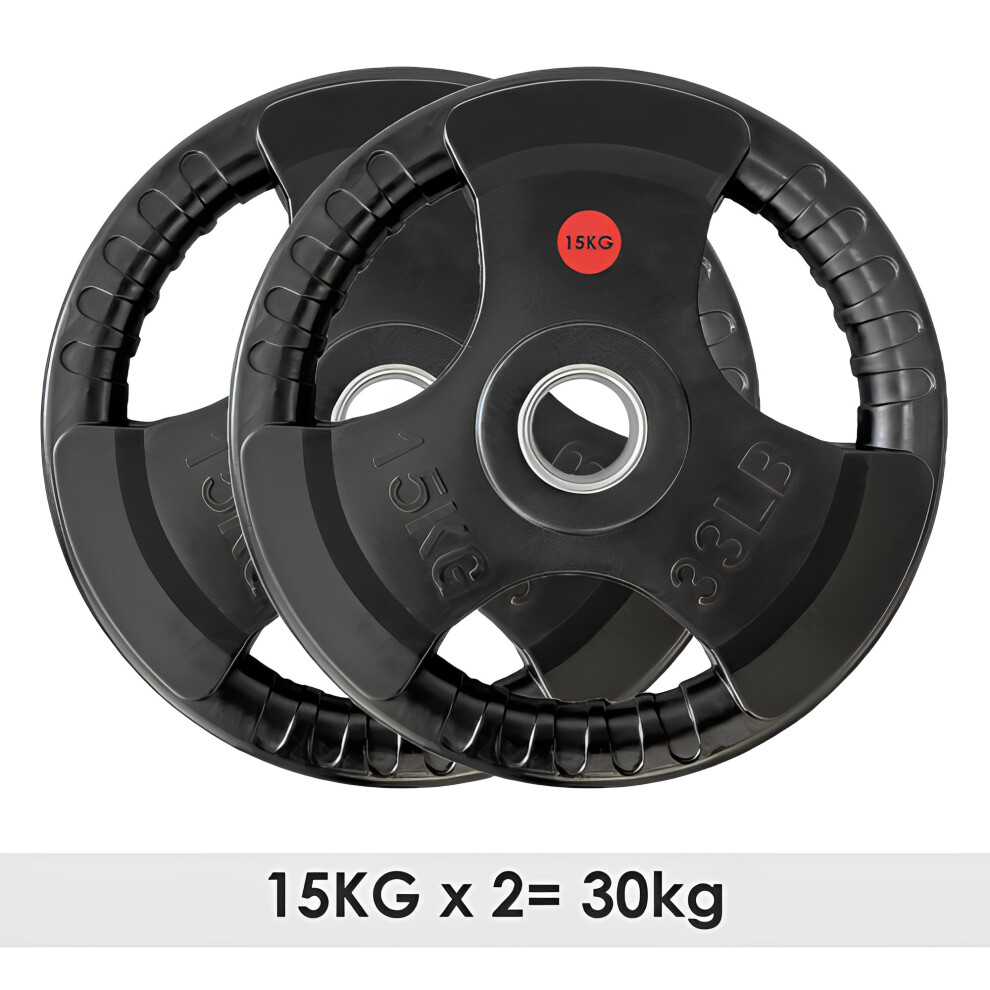 (15Kg x 2 = 30Kg) Standard 1 Inch Tri-Grip Rubber Weight Plates