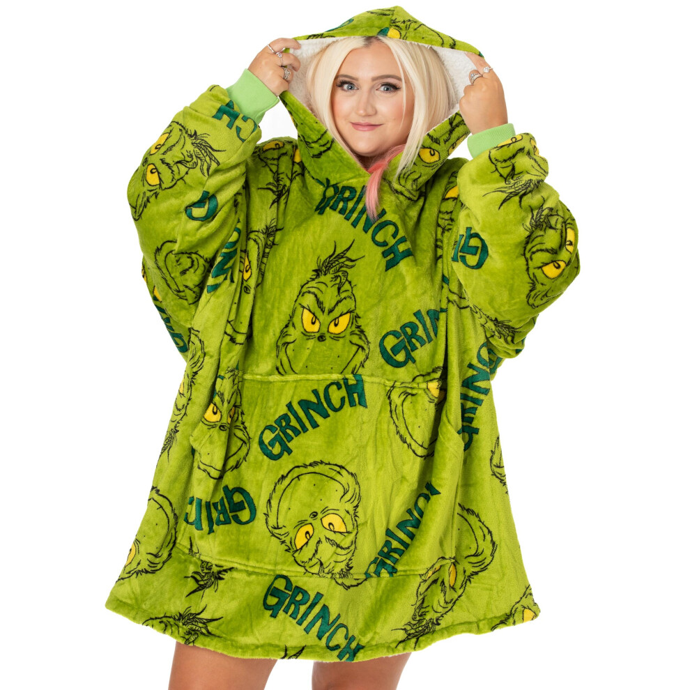 The Grinch Oversized Blanket Hoodie Adults Festive Wearable Fleece One Size