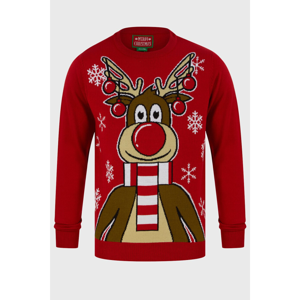 (L) Rudolph with baubles crew neck knitted Christmas jumper 