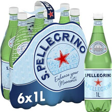 San Pellegrino Sparkling Natural Mineral Water 6x1L - Naturally carbonated with fine mid-sized bubbles, perfect for meals and moments