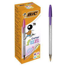 BIC Cristal Fun Ballpoint Pens With Wide Tip (1.6mm) Pens For Colourful Writing In Assorted Colours, Box of 20