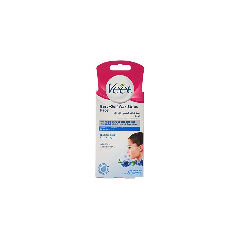 Veet Face Cold Wax Strips for Normal Skin, 10 Double Sided Strips, Pack of 20