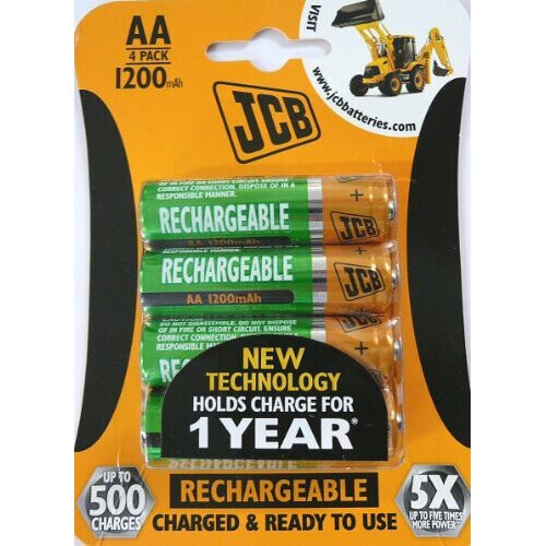 JCB AA NiMH Rechargeable Batteries - Jcb aa 1200MAH rechargeable batteries (Card of 4)