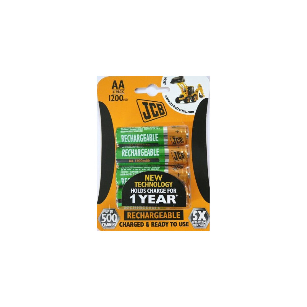 JCB AA NiMH Rechargeable Batteries - Jcb aa 1200MAH rechargeable batteries (Card of 4)