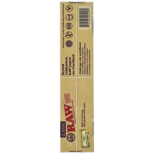 RAW Classic Natural Unrefined 1 1/4 Pre-Rolled Rolling Paper Cones 32 Per Box 1