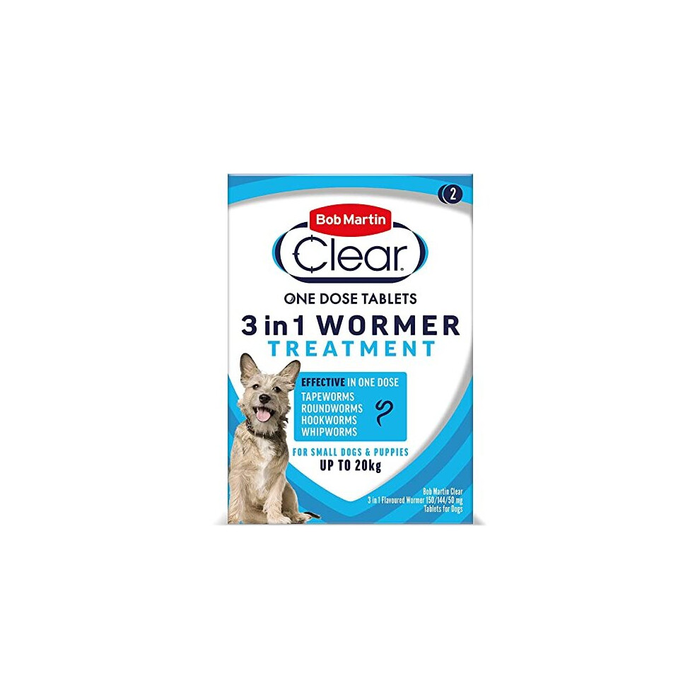 Bob Martin Clear 3-in-1 Wormer Tablets for Dogs Up To 20kg - 2 Tablets