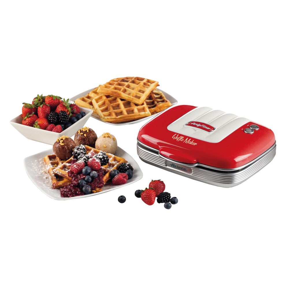 Ariete Ariar1973, Red 1973 Retro Style Waffle Maker, Non-Stick Easy Clean With Safety Lock, 700W