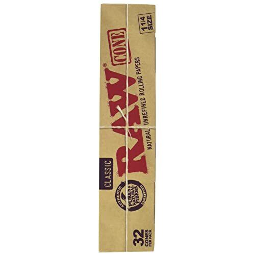 RAW Classic Natural Unrefined 1 1/4 Pre-Rolled Rolling Paper Cones 32 Per Box