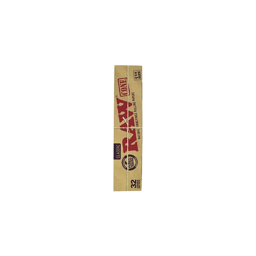 Raw Classic Natural Unrefined 1 1/4 Pre-Rolled Rolling Paper Cones 32 Per Box
