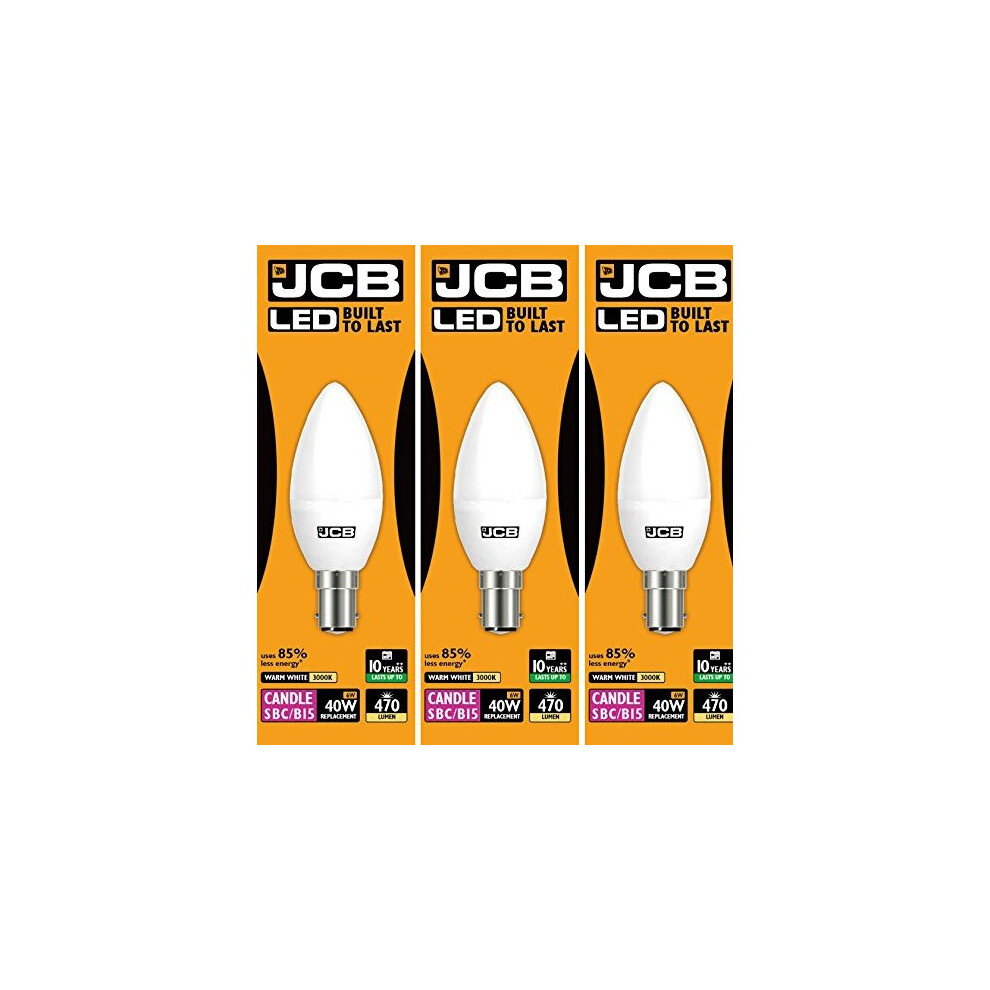 JCB 6w LED B15 Candle Bulbs Small Bayonet, 40w Incandescent Bulb Equivalent, 470lm, Warm White 3000k, Non Dimmable, LED Small Bayonet Bulb Candle