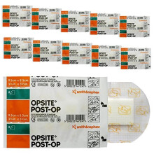 Opsite Post-Op Water-Resistant Transparent Wound Dressing 9.5 x 8.5 cm, 10 Pack - Waterproof, Breathable, Bacterial Barrier, Low-Adherent Pad