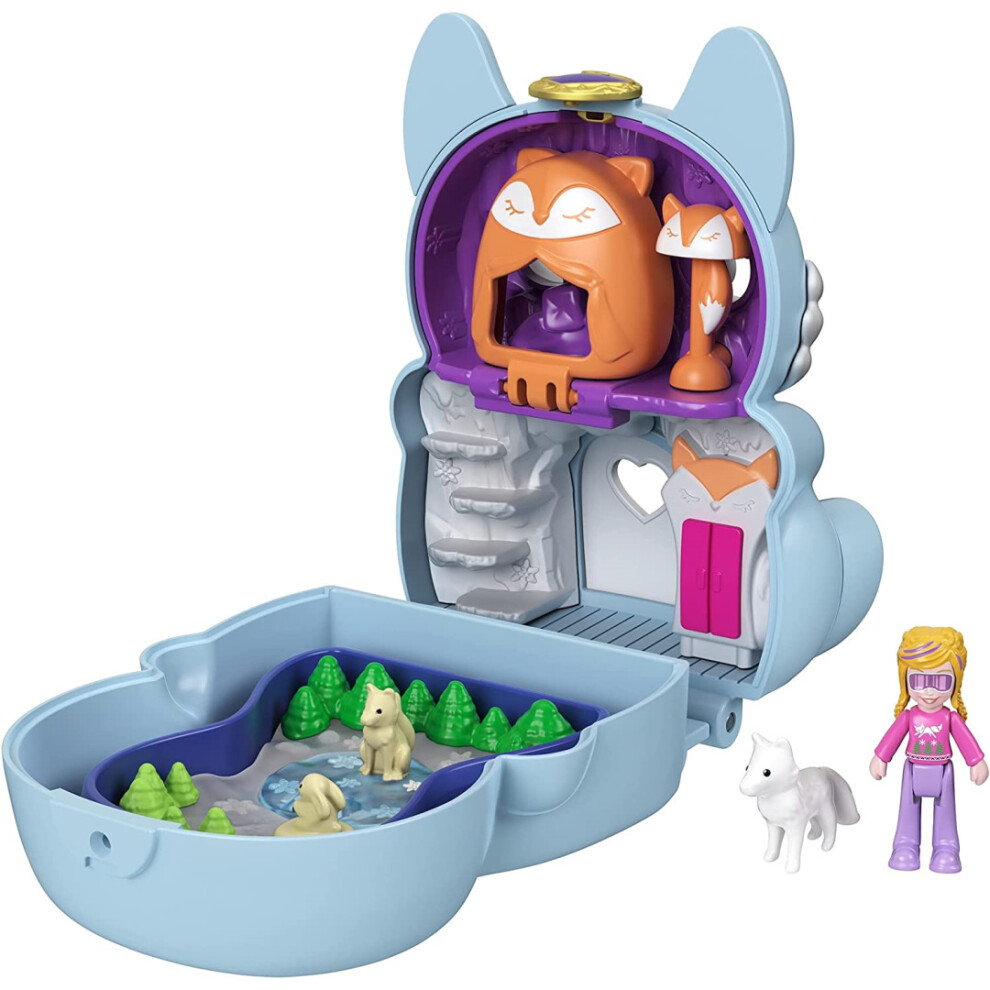 Polly Pocket Flip & Find Arctic Fox Compact Toy With Doll And Fox Figure