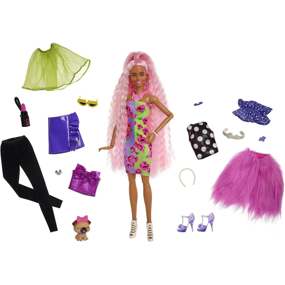 Barbie Extra Doll with Clothes and Accessories Pink Long Hair by Mattel