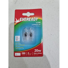 2 x Eveready G4 20W 12V Halogen Capsule Light Bulbs, Dimmable Lamps, 240 Lumen, 2000 Hours Life, Clear Finish