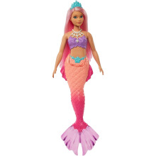 Poup   e sir   ne Barbie Dreamtopia aux cheveux roses courb   s et au diad   me Mattel