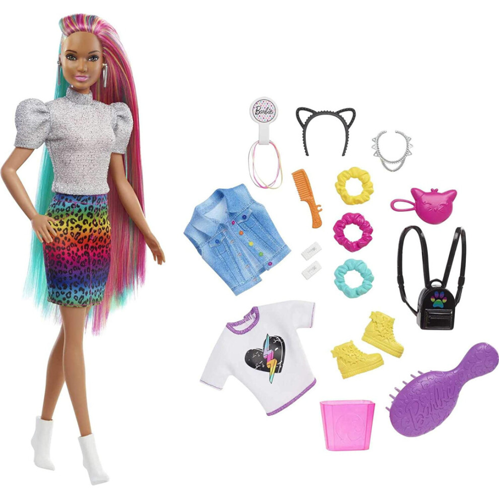 Barbie Leopard Rainbow Hair Doll 2 With Accessories New Kids Childrens Mattel