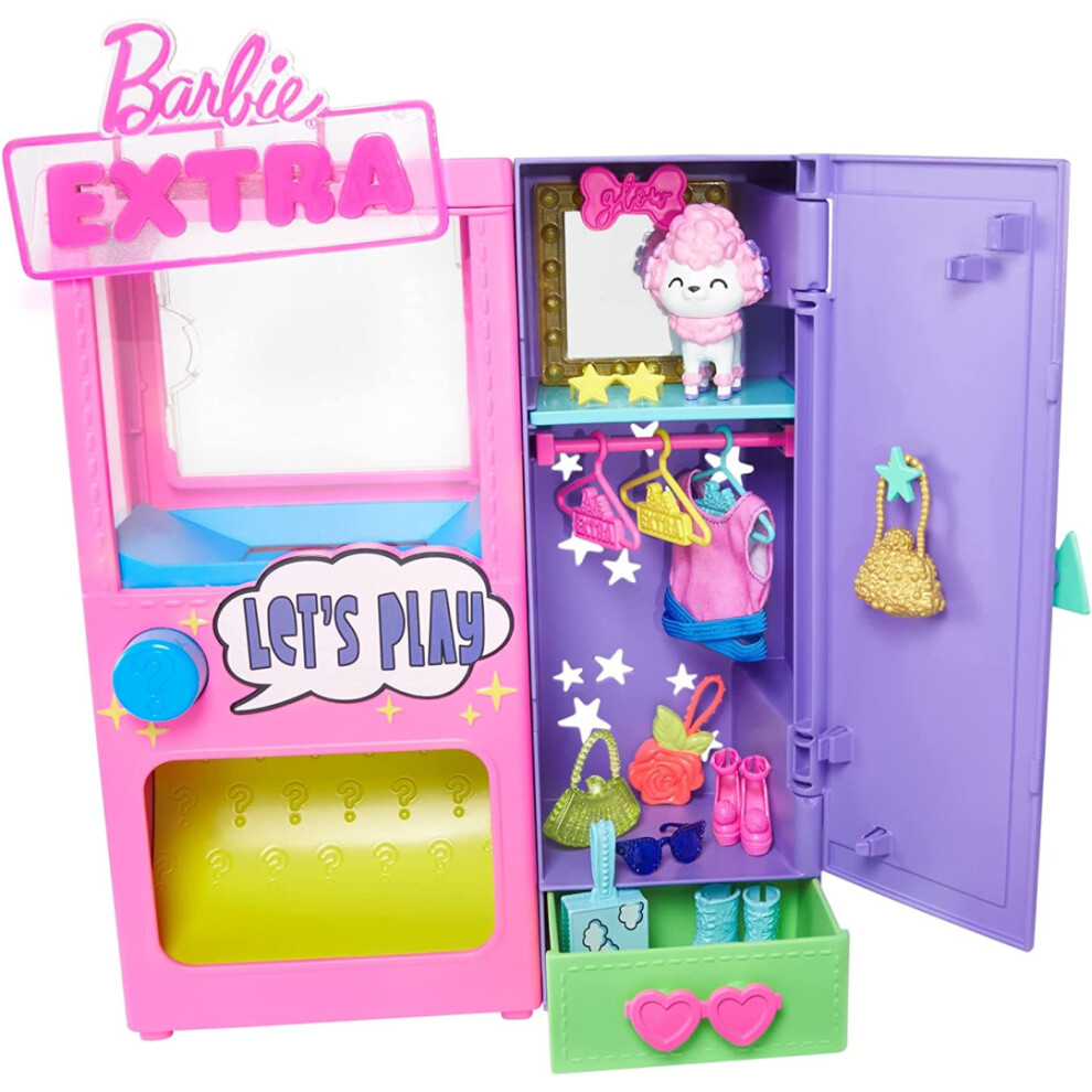 Barbie Extra Surprise Fashion Playset With 20 Pieces & Pet Poodle Closet Mattel