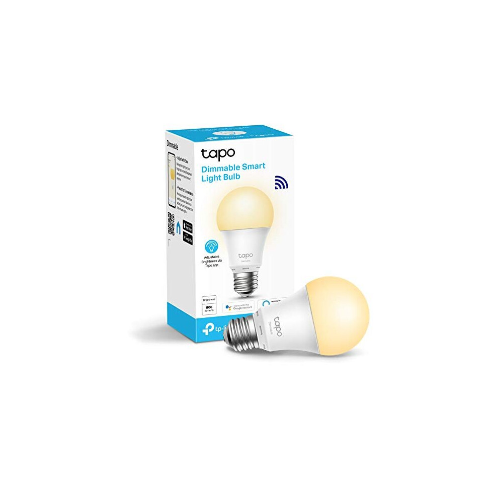 TP-Link Tapo Smart Bulb, Smart Wi-Fi LED Light, E27, 8.7W, Energy saving, Works with Amazon Alexa and Google Home, Dimmable Soft Warm White, No Hub