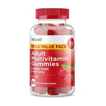 Vitawell Adult Multivitamin Gummies | 120 Raspberry Flavour Gummies | Mega Pack | 4 Months' Supply | One a Day Chewable Adult Multivitamins | 10