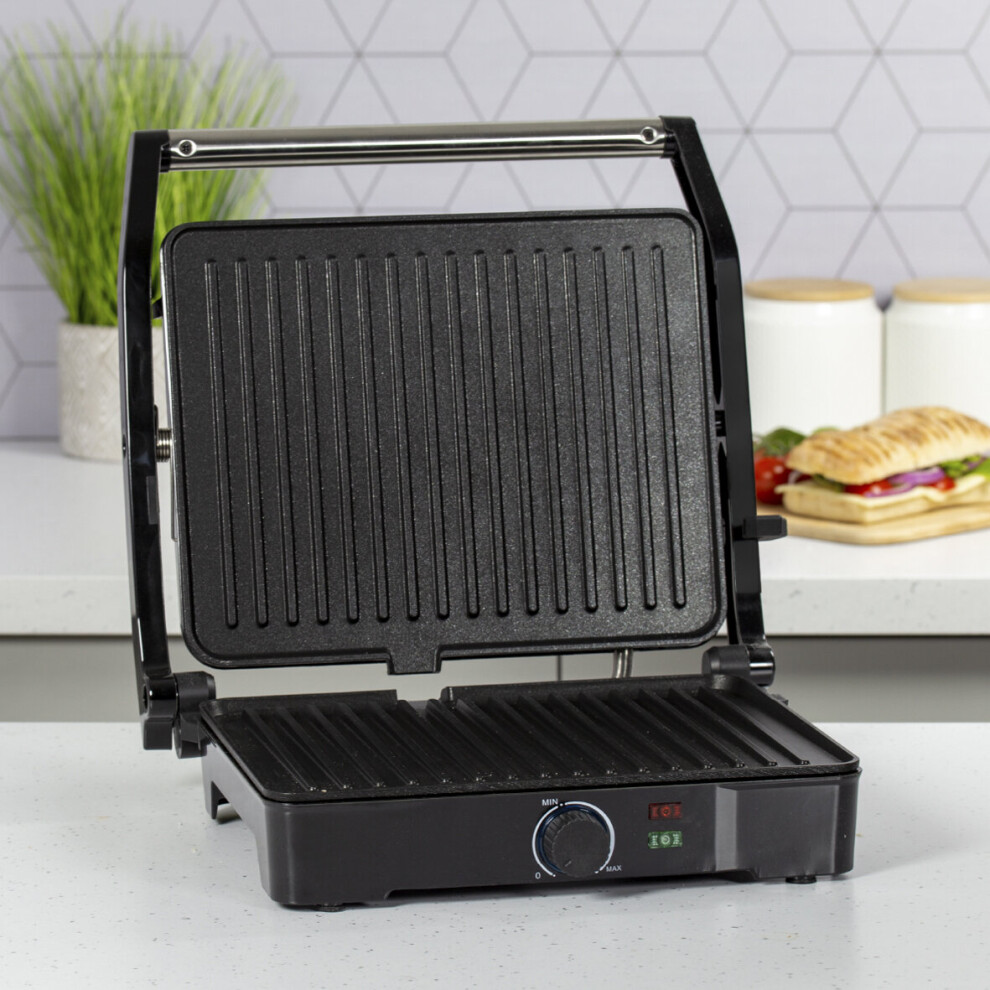 Quest 34359 2-in-1 Health Grill & Panini Press / Non-Stick Healthy Grilling / Adjustable Temperature Dial / 180° Floating Hinge / Overheat Protection