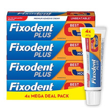 Fixodent Plus Denture Adhesive Cream, 40g x 4, Best Hold, Premium, Up to 88% of The Hold at The End of The Day